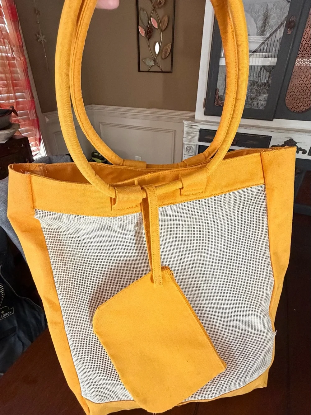 Estee Lauder Yellow Ring-Handle Tote with Matching Pouch